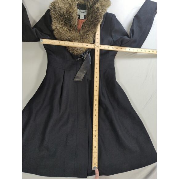 H&M Womens Size 8 Black Wool Blend Coat Faux Fur Collar Vintage Style Jacket - Picture 6 of 16